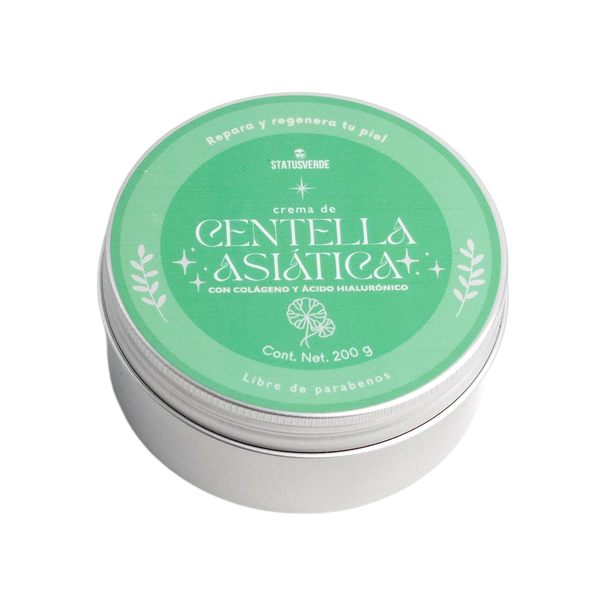 CREMA DE CENTELLA ASIÁTICA CON ÁCIDO HIALURÓNICO Y COLÁGENO VEGANO - STATUS VERDE