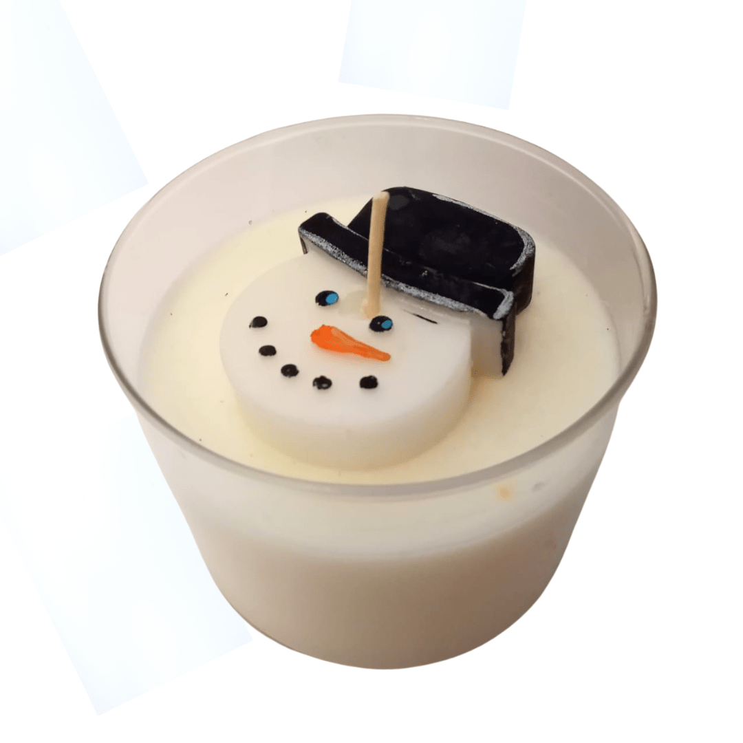 Vela de cara muñeco de nieve tarro 450g - STATUS VERDE